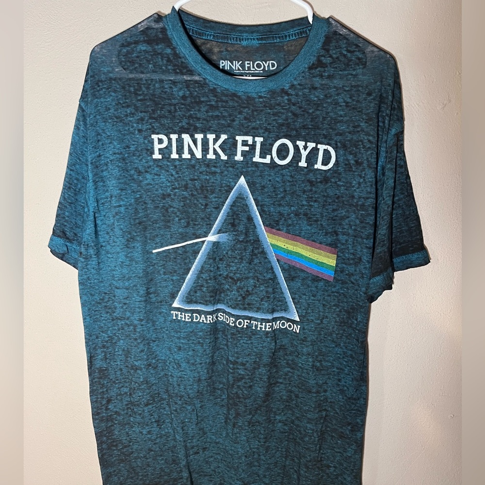 A002 Men's Pink Floyd Burnout Graphic T Shirt Teal Green Rainbow Shirt Sz XL